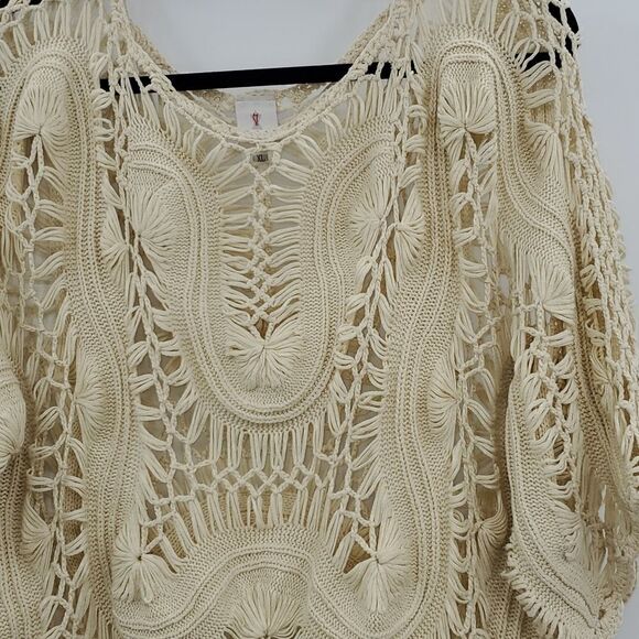 Lilian XL Women's Crochet Short Sleeve Open Knit Sweater Cream - Picture 14 of 17